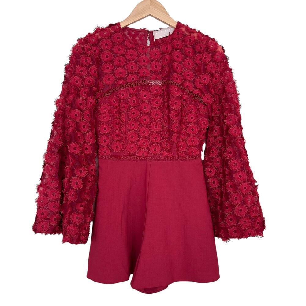 Keepsake Raspberry Mirrors Playsuit Floral Lace Sz S
